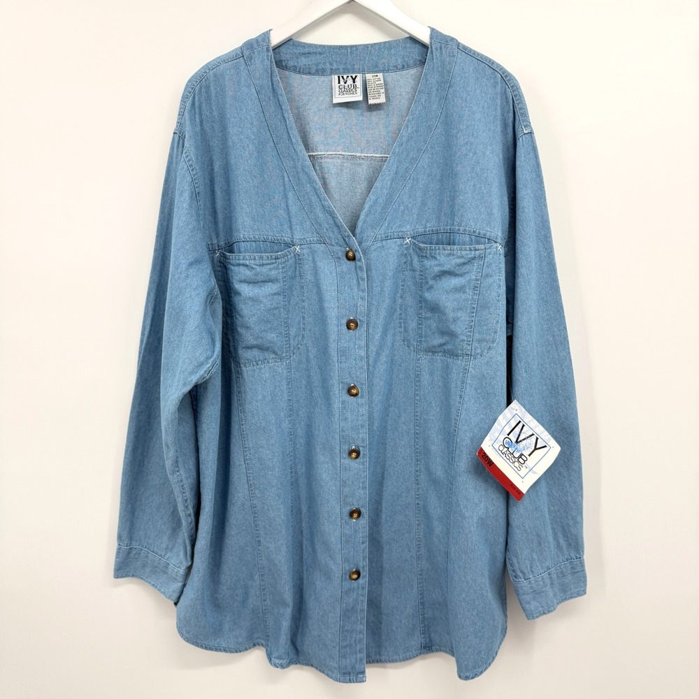 Vintage 90s Denim Top Shirt Womens 20W Pockets Coastal Cowgirl Minimalist 2X USA